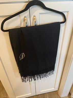 Black Fringe Pashmina Scarf with Embroidered 'D' Initial